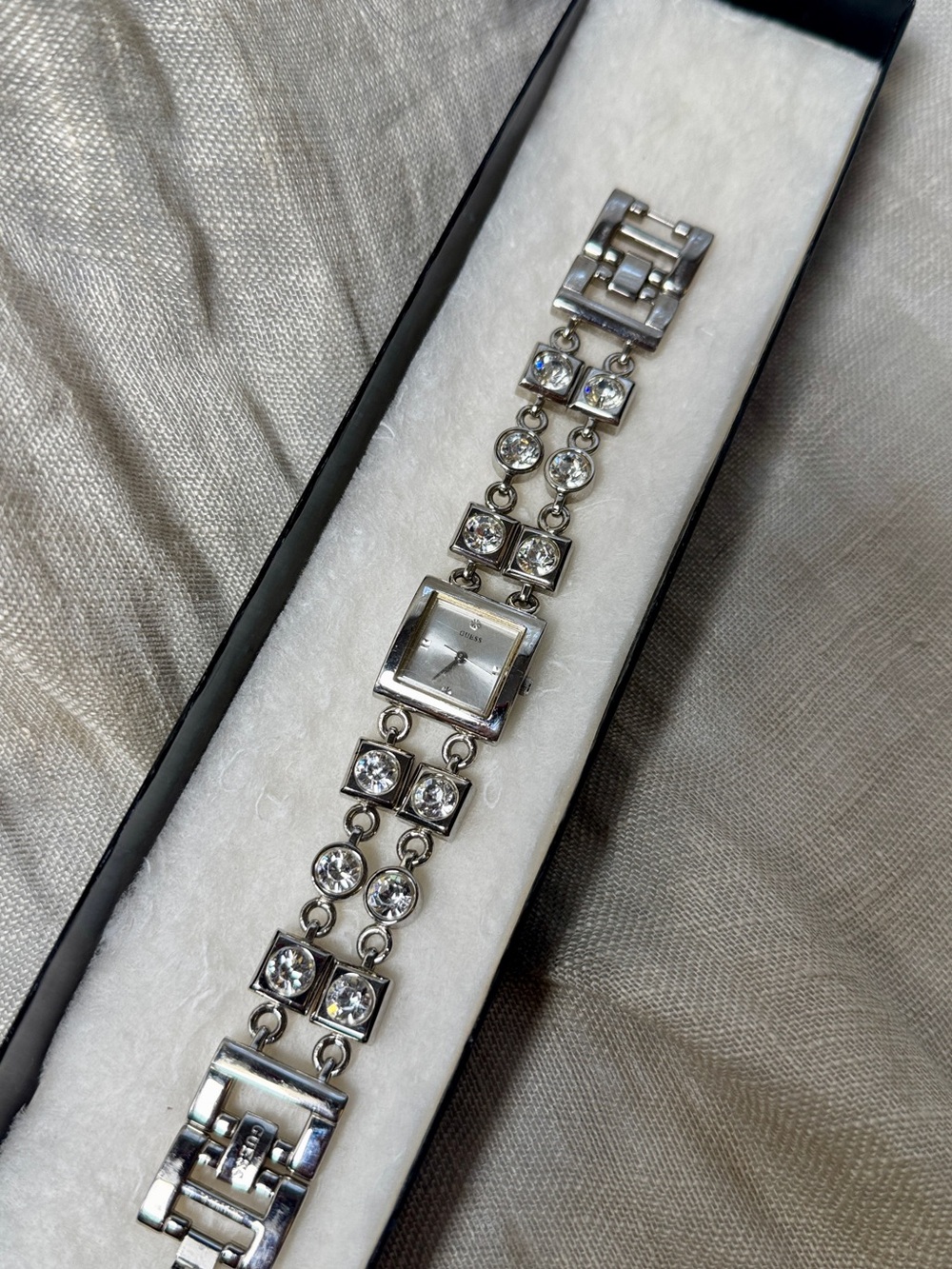 Guess Silver Crystal Link Bracelet Watch